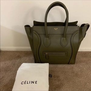 Celine pebbled leather medium tote in Khaki